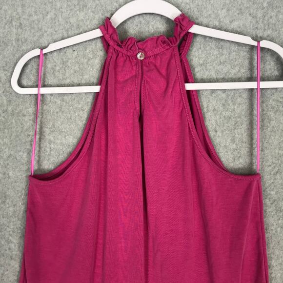Green Envelope Tank Top Small Pink Halter Ruffle Flowy Soft Stretch Modal Resort - Picture 7 of 10